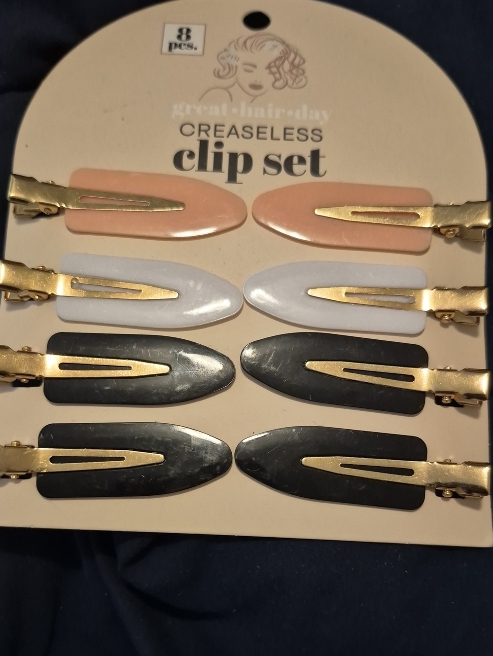 Creaseless Hair Clip Set - Pink, White, Black (8 pcs)